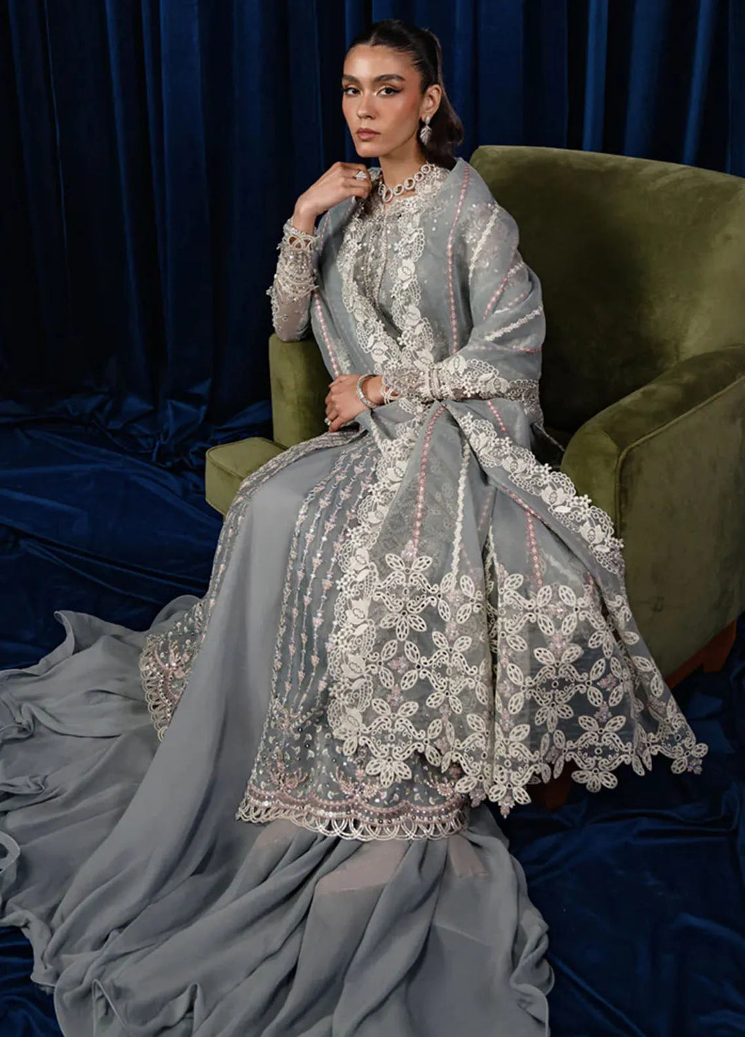 Qalamkar Pret Embroidered Net 4 Piece Suit CR-03 Noura