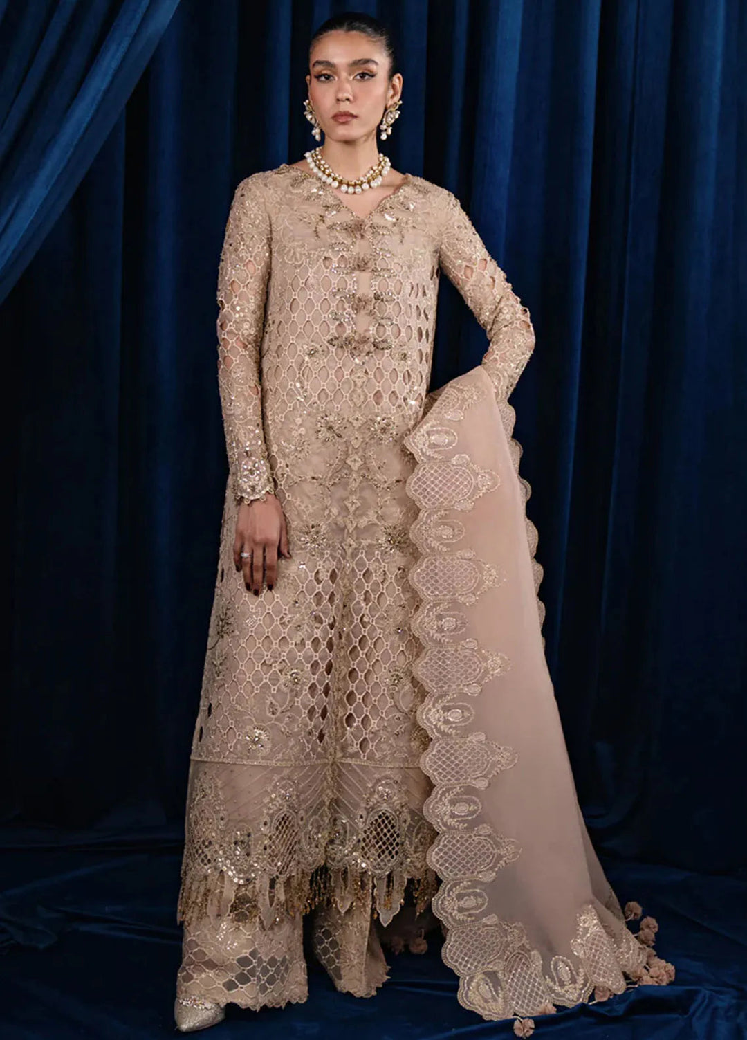 Qalamkar Pret Embroidered Organza 4 Piece Suit CR-02 Mariya