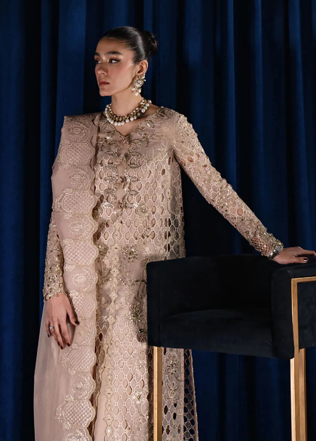 Qalamkar Pret Embroidered Organza 4 Piece Suit CR-02 Mariya