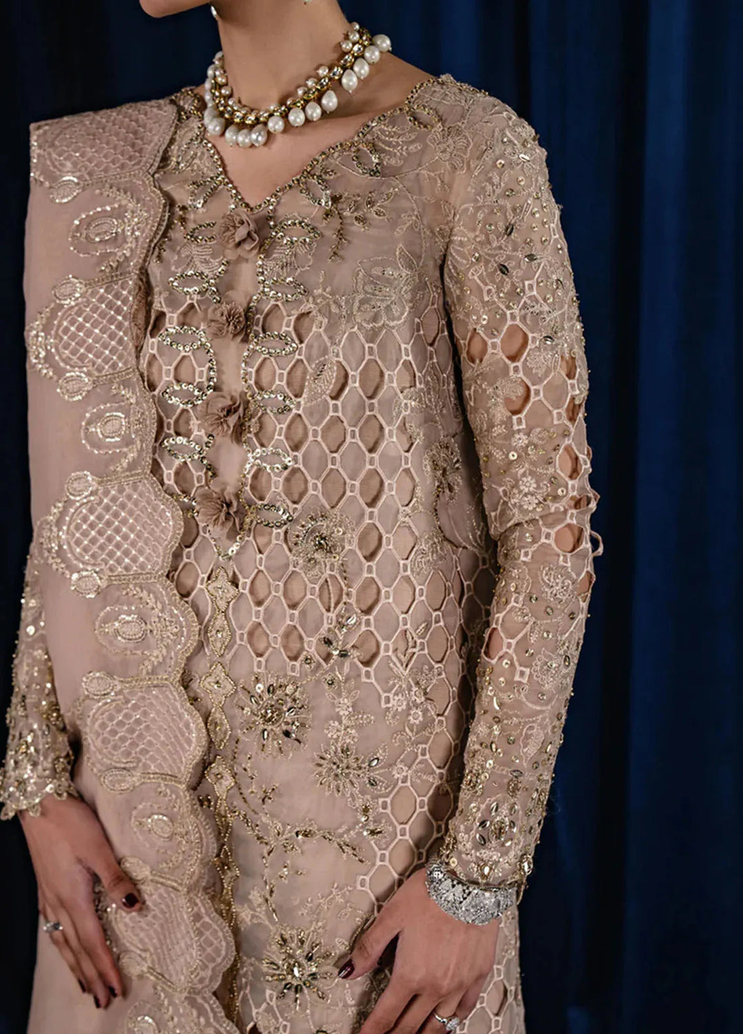 Qalamkar Pret Embroidered Organza 4 Piece Suit CR-02 Mariya