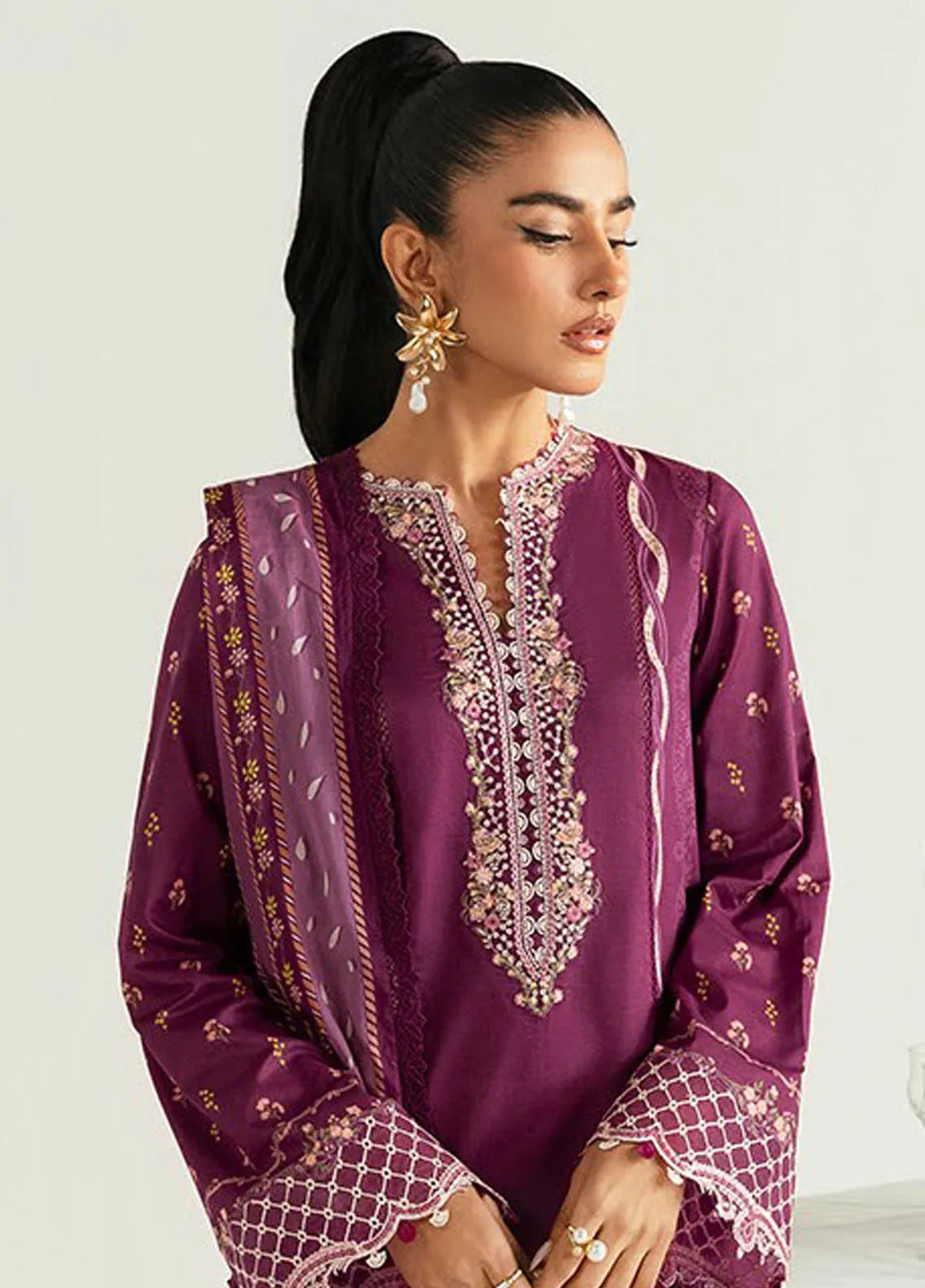 Qalamkar Printed Lawn Suits Unstitched 3 Piece QLM25UL Miya PQ-1 B - Summer Collection