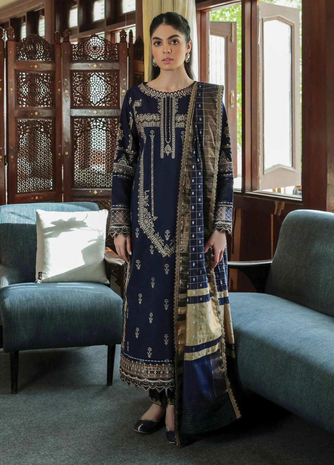 Dastak By Qalamkar Embroidered Lawn Suits Unstitched 3 Piece QLM22QD AQ 10 Eshaal - Summer Collection