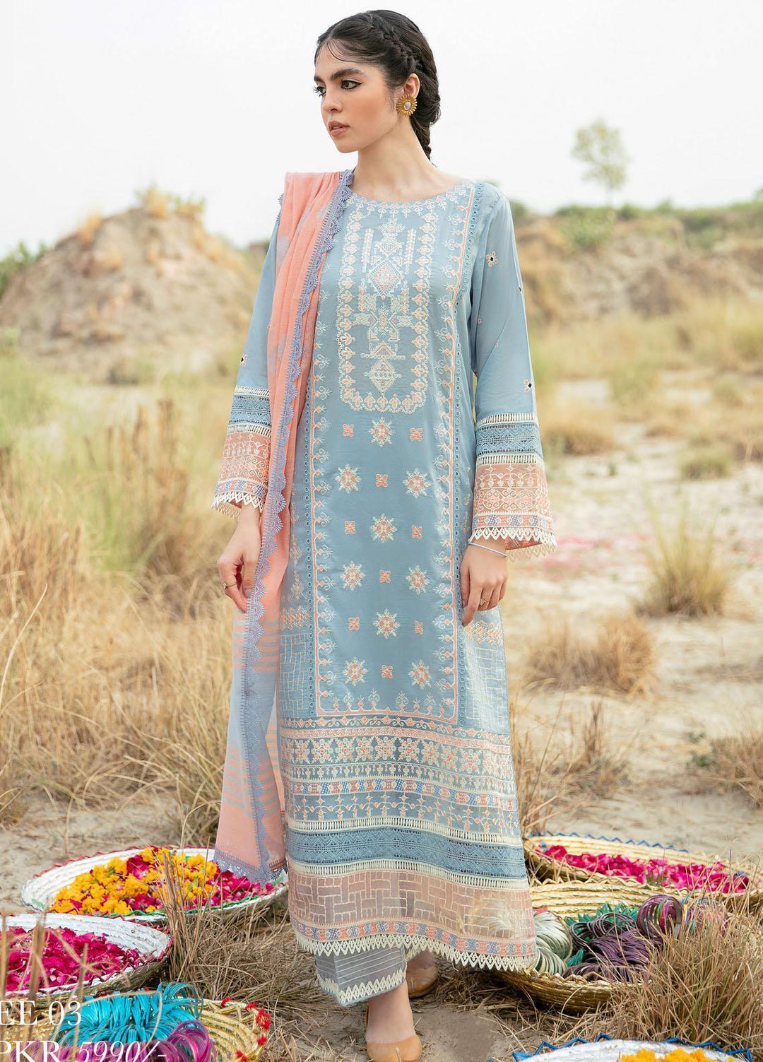 Qalamkar Embroidered Lawn Suits Unstitched 3 Piece QLM21QL EE-03 - Luxury Collection