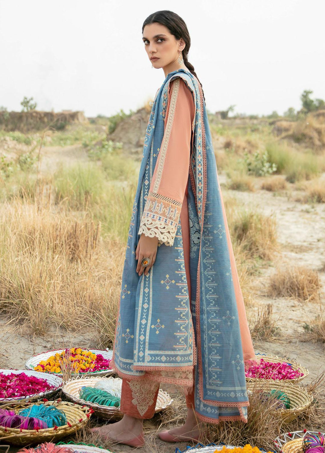 Qalamkar Embroidered Schiffli Suits Unstitched 3 Piece QLM21QL EE-05 - Luxury Collection