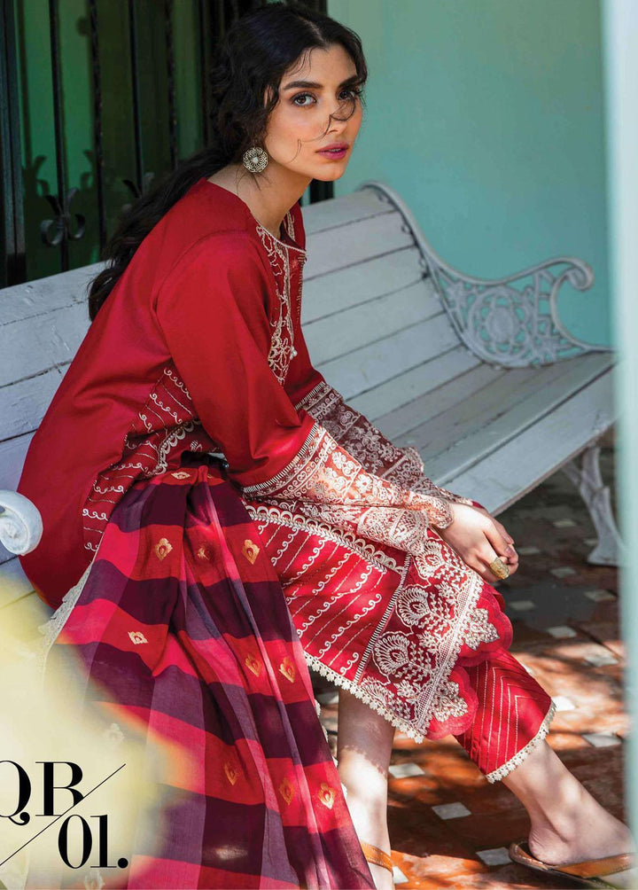 Qline By Qalamkar Embroidered Lawn Suits Unstitched 3 Piece QLM22S QB-01 Rosa - Summer Collection