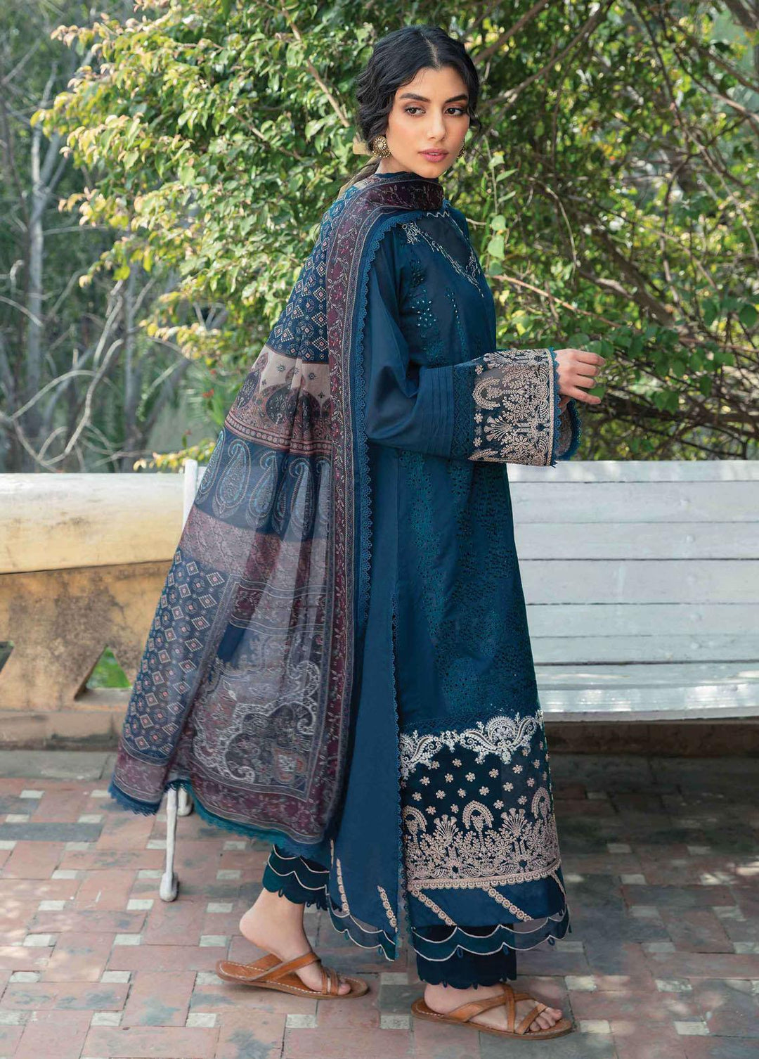 Qline By Qalamkar Embroidered Lawn Suits Unstitched 3 Piece QLM22S QB-08 Ember - Summer Collection