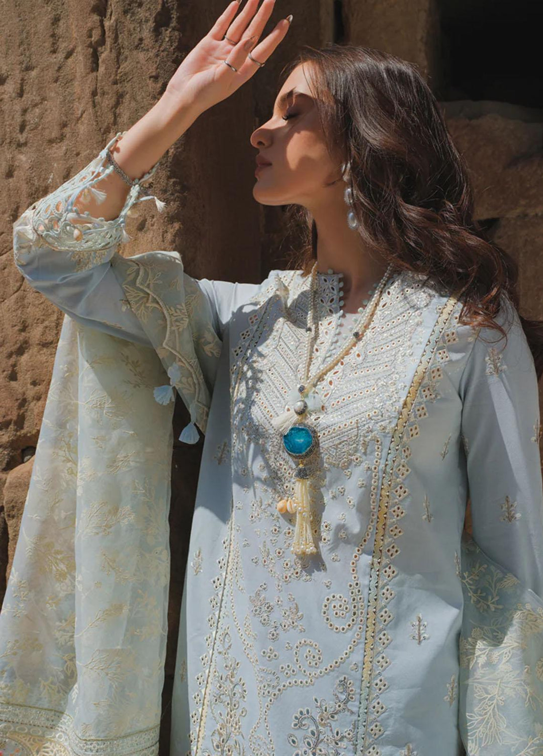 Qalamkar Embroidered Lawn Suits Unstitched 3 Piece QLM23EE BE-02 Mina - Eid Collection