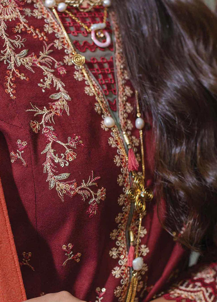 Qalamkar Embroidered Leather Peach Suits Unstitched 3 Piece QLM23LW SC-01 Freya - Luxury Winter Collection