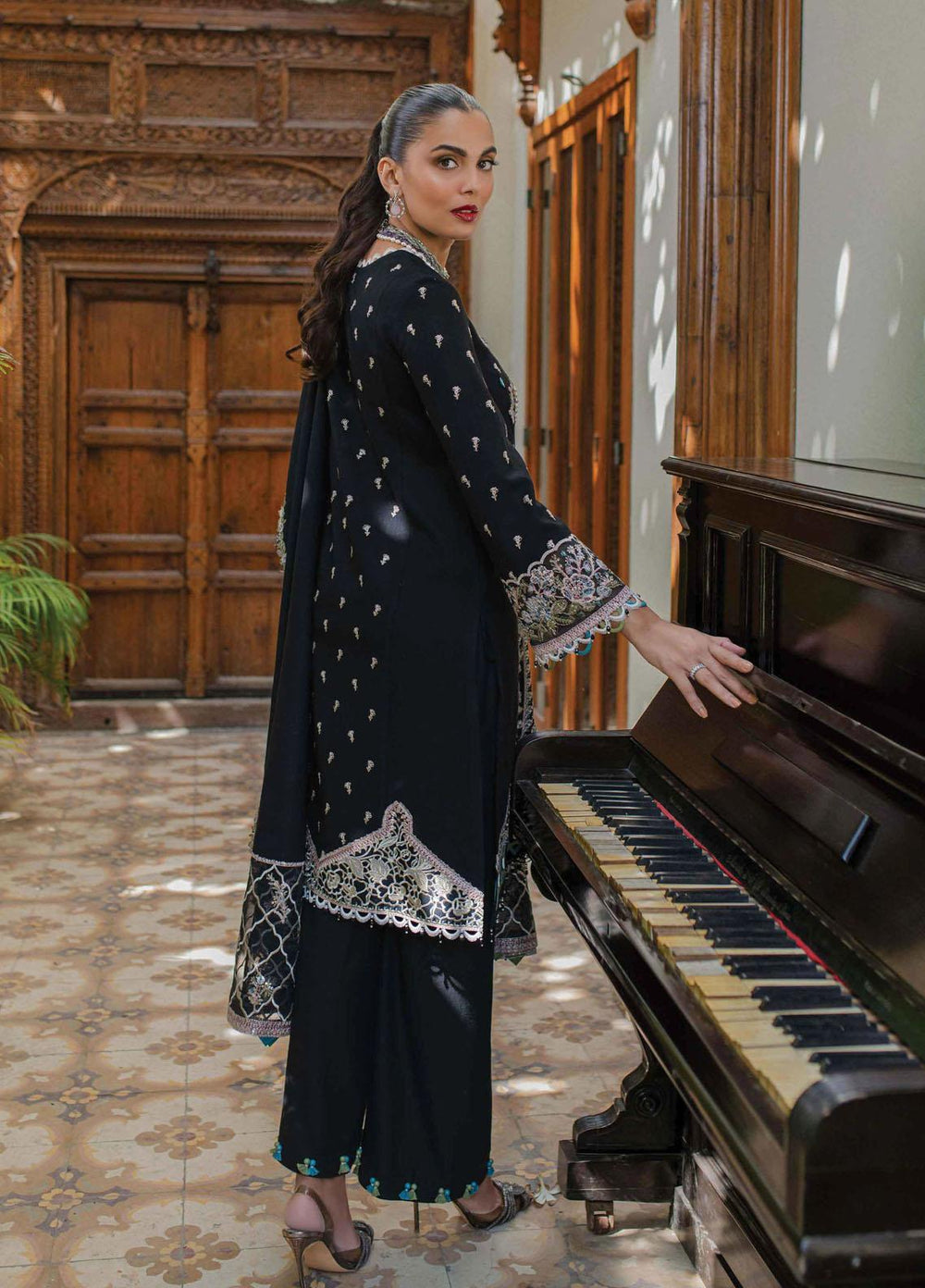 Qalamkar Embroidered Leather Peach Suits Unstitched 3 Piece QLM23LW SC-03 Fallon - Luxury Winter Collection