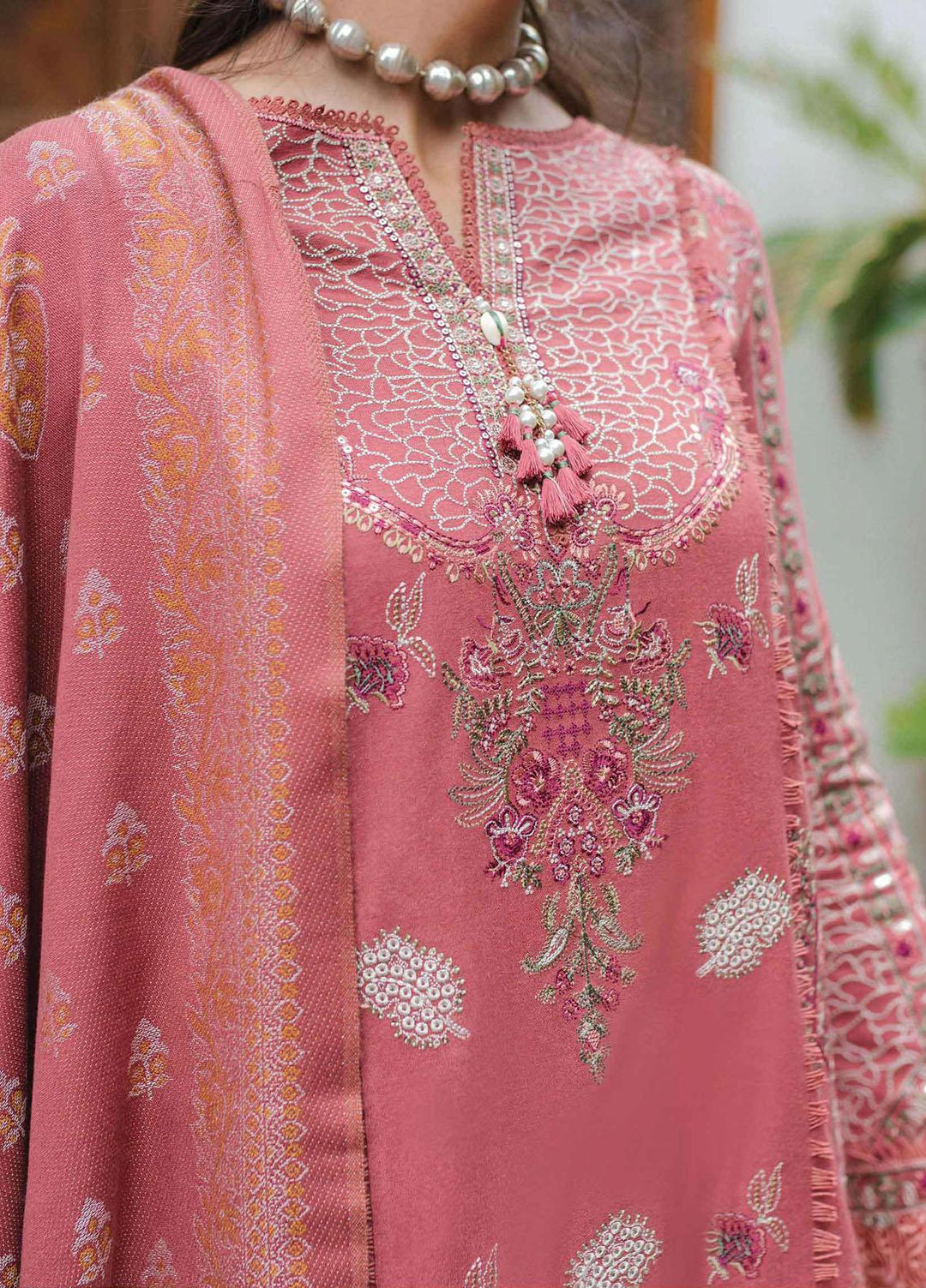 Qalamkar Embroidered Leather Peach Suits Unstitched 3 Piece QLM23LW SC-04 Allesia - Luxury Winter Collection