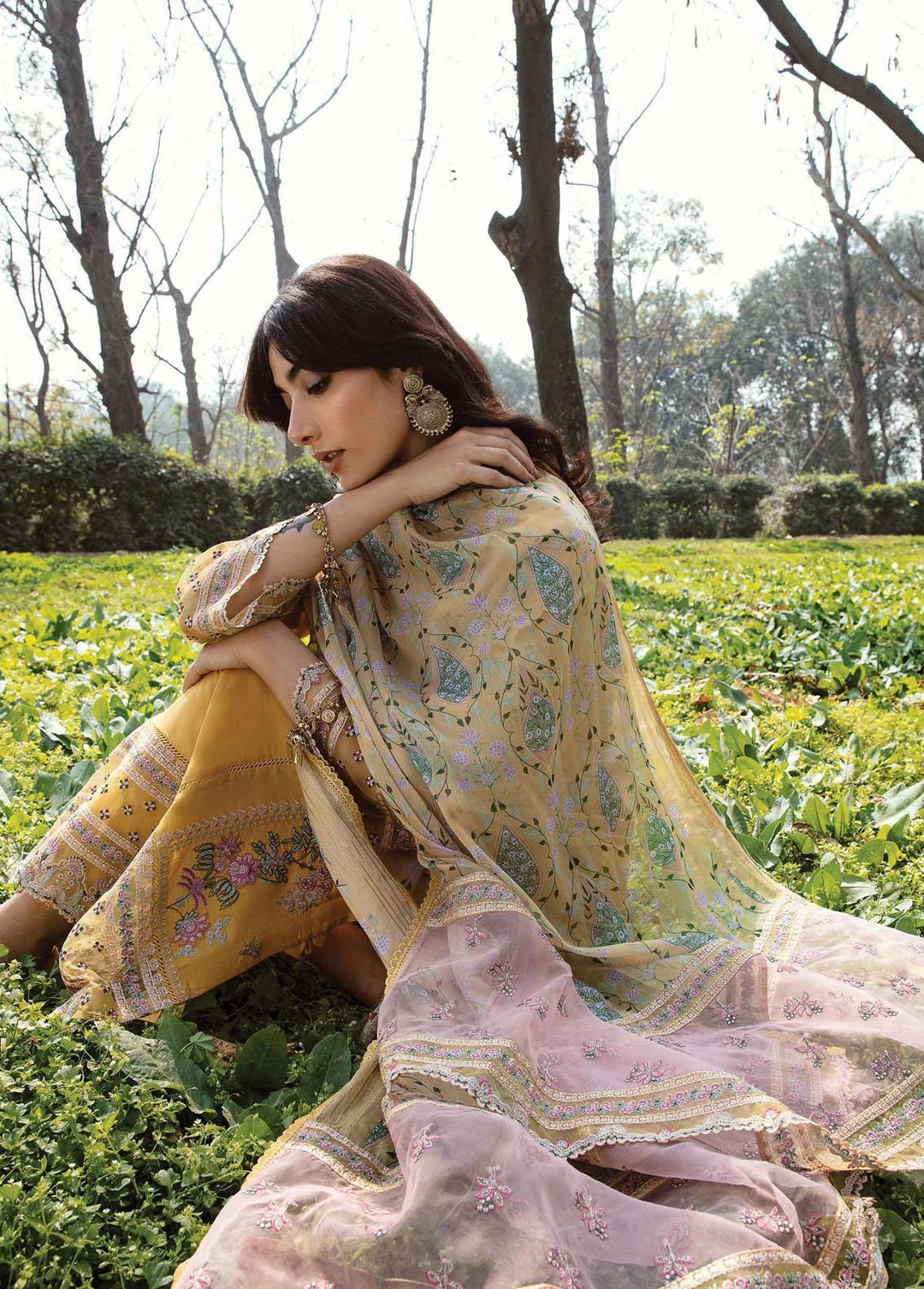 Qline by Qalamkar Embroidered Lawn Suits Unstitched 3 Piece QLM23Q AK-09 Mahrosh - Luxury Collection