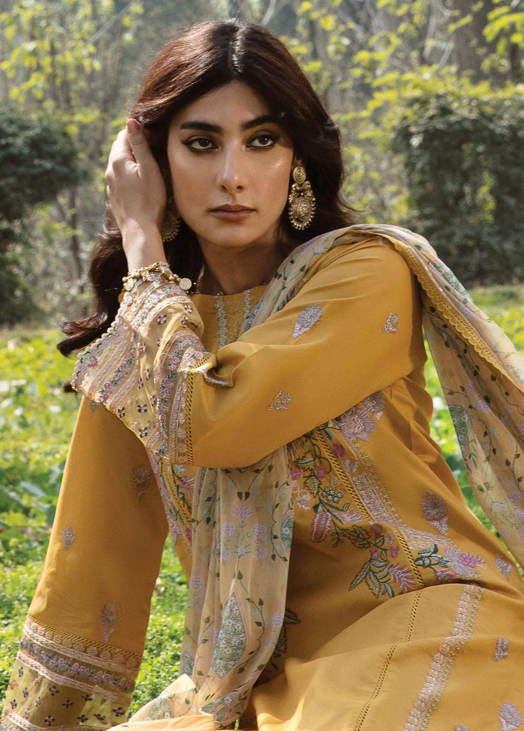 Qline by Qalamkar Embroidered Lawn Suits Unstitched 3 Piece QLM23Q AK-09 Mahrosh - Luxury Collection