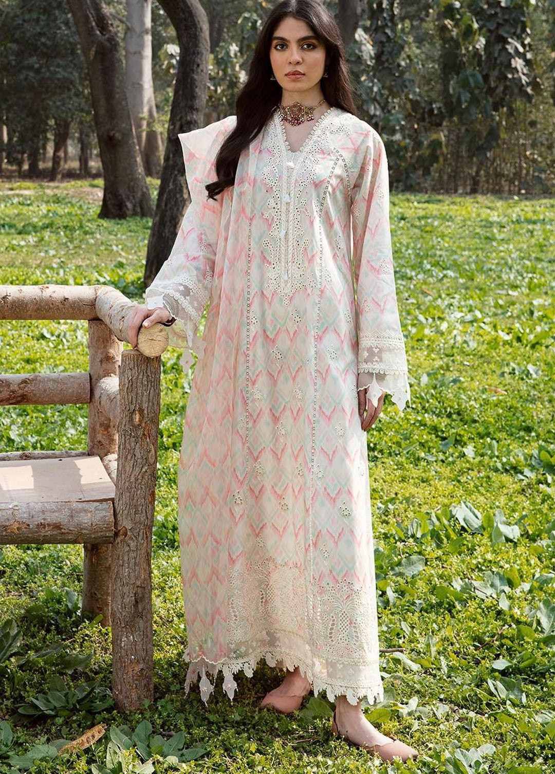 Qline by Qalamkar Embroidered Lawn Suits Unstitched 3 Piece QLM23Q AK-14 Fern - Luxury Collection