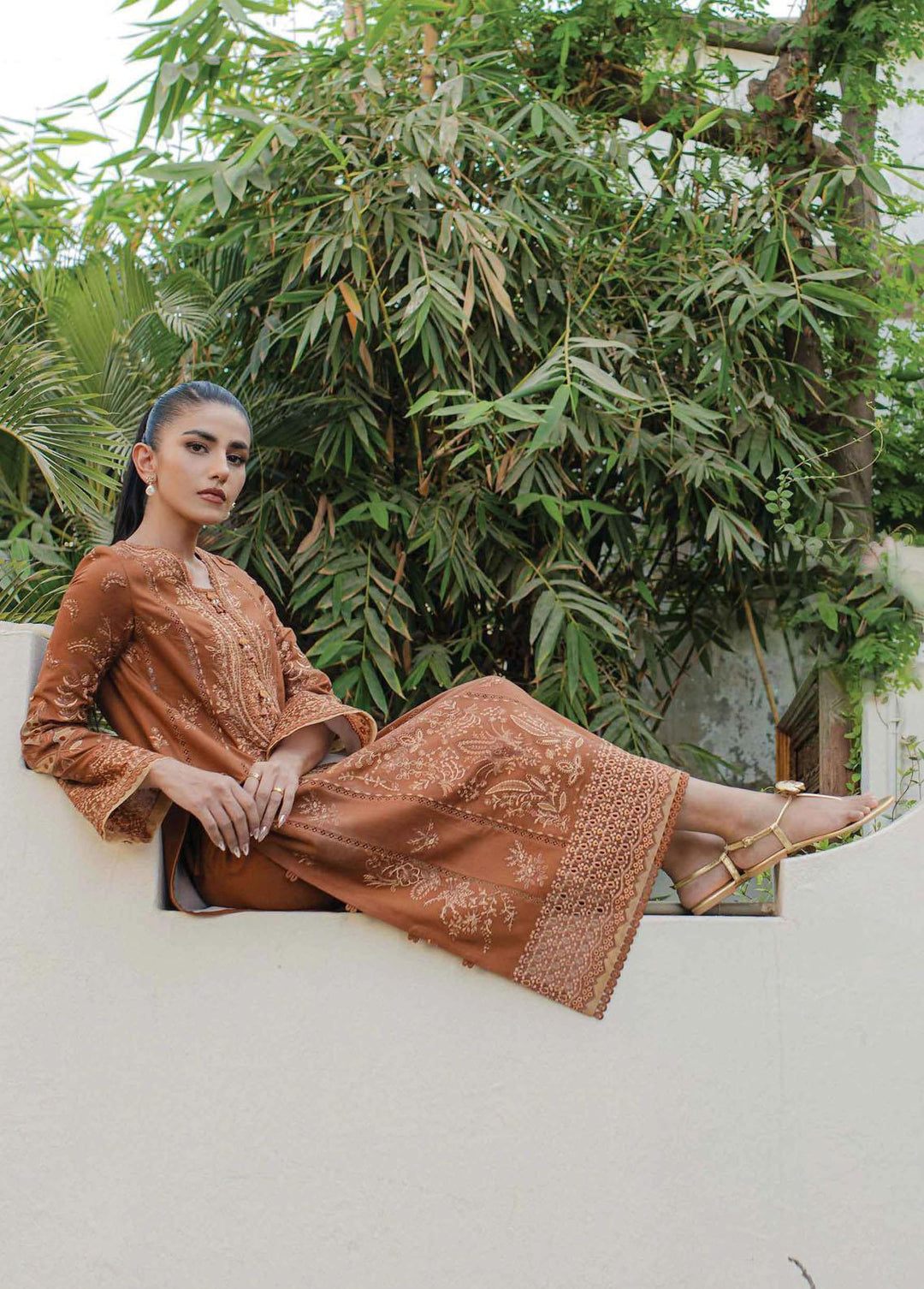 Qline By Qalamkar Embroidered Leather Peach Suits Unstitched 3 Piece QLM23LN WL-06 Mirha - Winter Collection