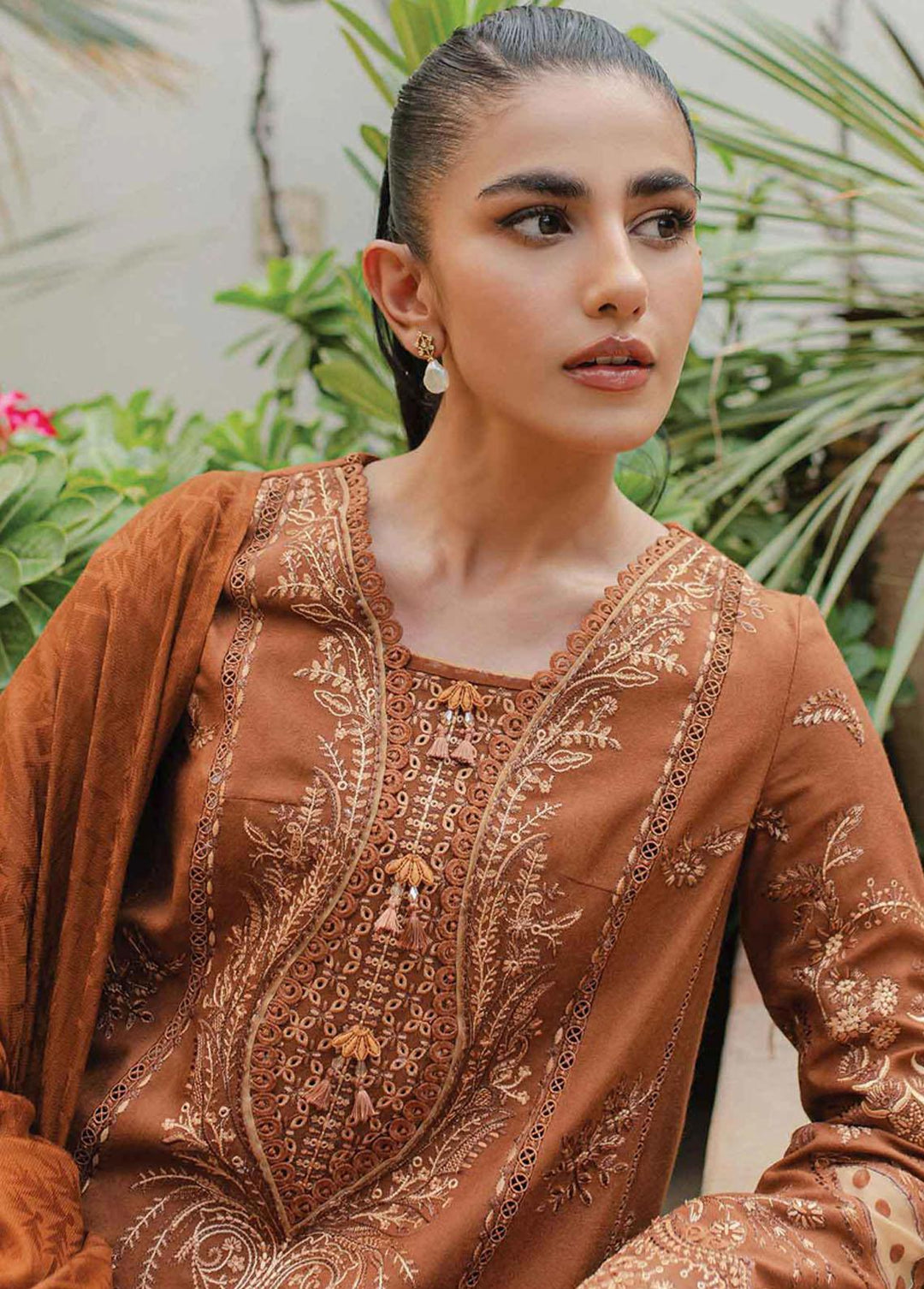 Qline By Qalamkar Embroidered Leather Peach Suits Unstitched 3 Piece QLM23LN WL-06 Mirha - Winter Collection
