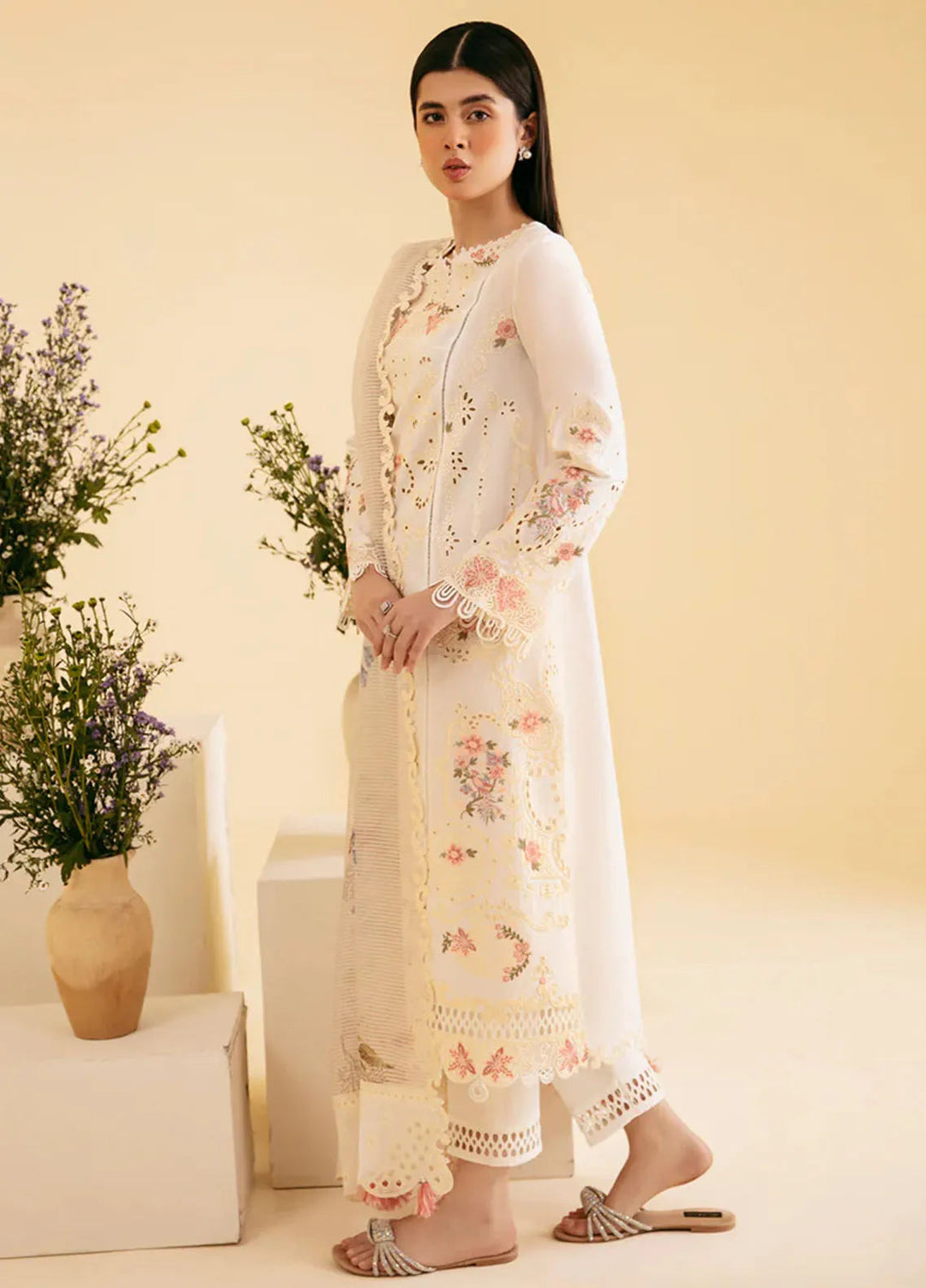 Qlinekari By Qalamkar Chikankari Lawn Suit Unstitched 3 Piece QLM24QK SQ-01 Sarv - Summer Collection
