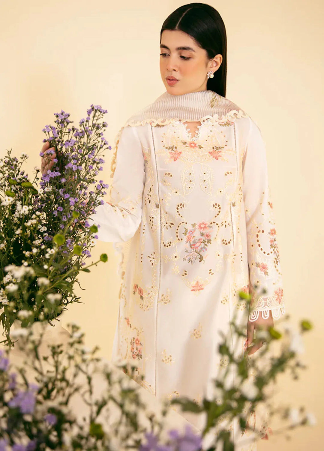 Qlinekari By Qalamkar Chikankari Lawn Suit Unstitched 3 Piece QLM24QK SQ-01 Sarv - Summer Collection