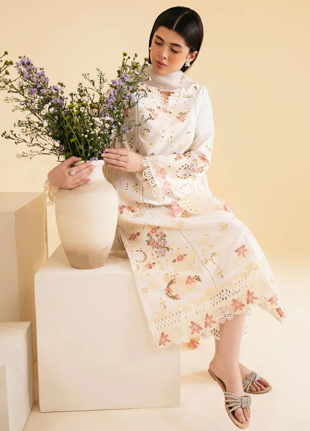 Qlinekari By Qalamkar Chikankari Lawn Suit Unstitched 3 Piece QLM24QK SQ-01 Sarv - Summer Collection