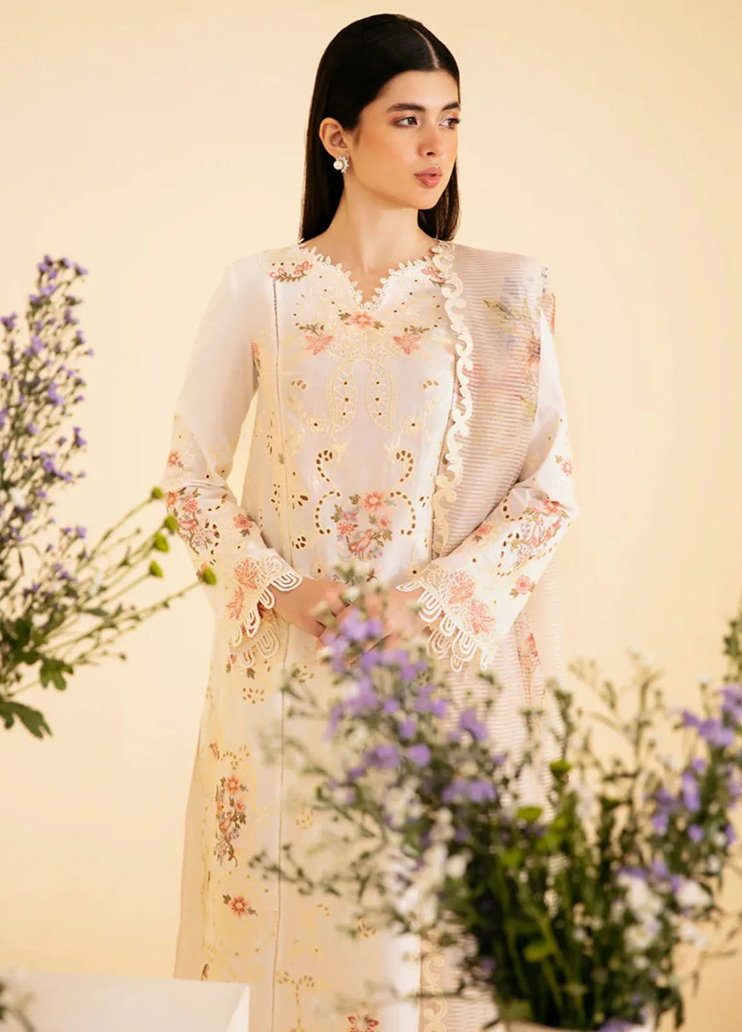 Qlinekari By Qalamkar Chikankari Lawn Suit Unstitched 3 Piece QLM24QK SQ-01 Sarv - Summer Collection