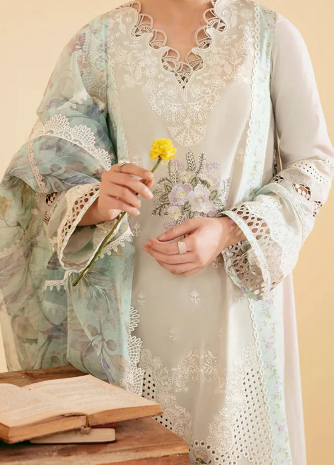 Qlinekari By Qalamkar Chikankari Lawn Suit Unstitched 3 Piece QLM24QK SQ-13 Aysel - Summer Collection