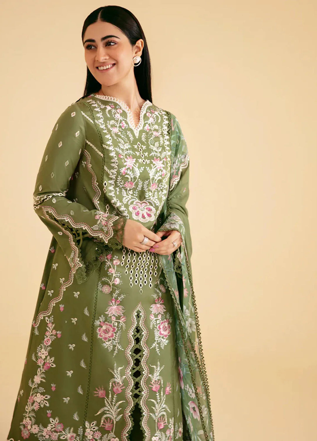 Qlinekari By Qalamkar Chikankari Lawn Suit Unstitched 3 Piece QLM24QK SQ-14 Semal - Summer Collection