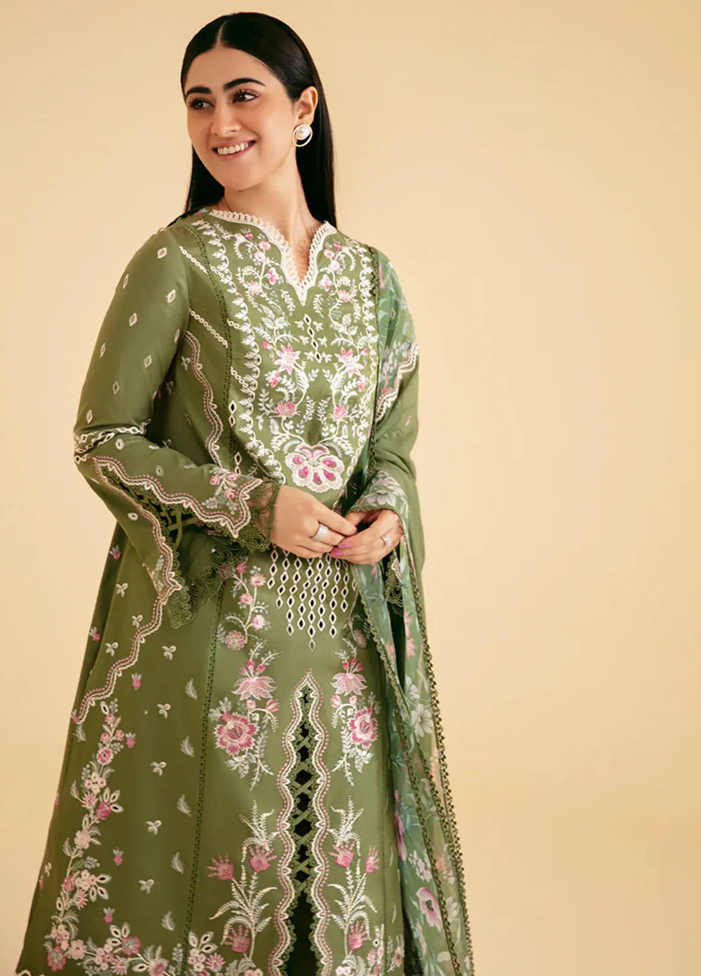 Qlinekari By Qalamkar Chikankari Lawn Suit Unstitched 3 Piece QLM24QK SQ-14 Semal - Summer Collection