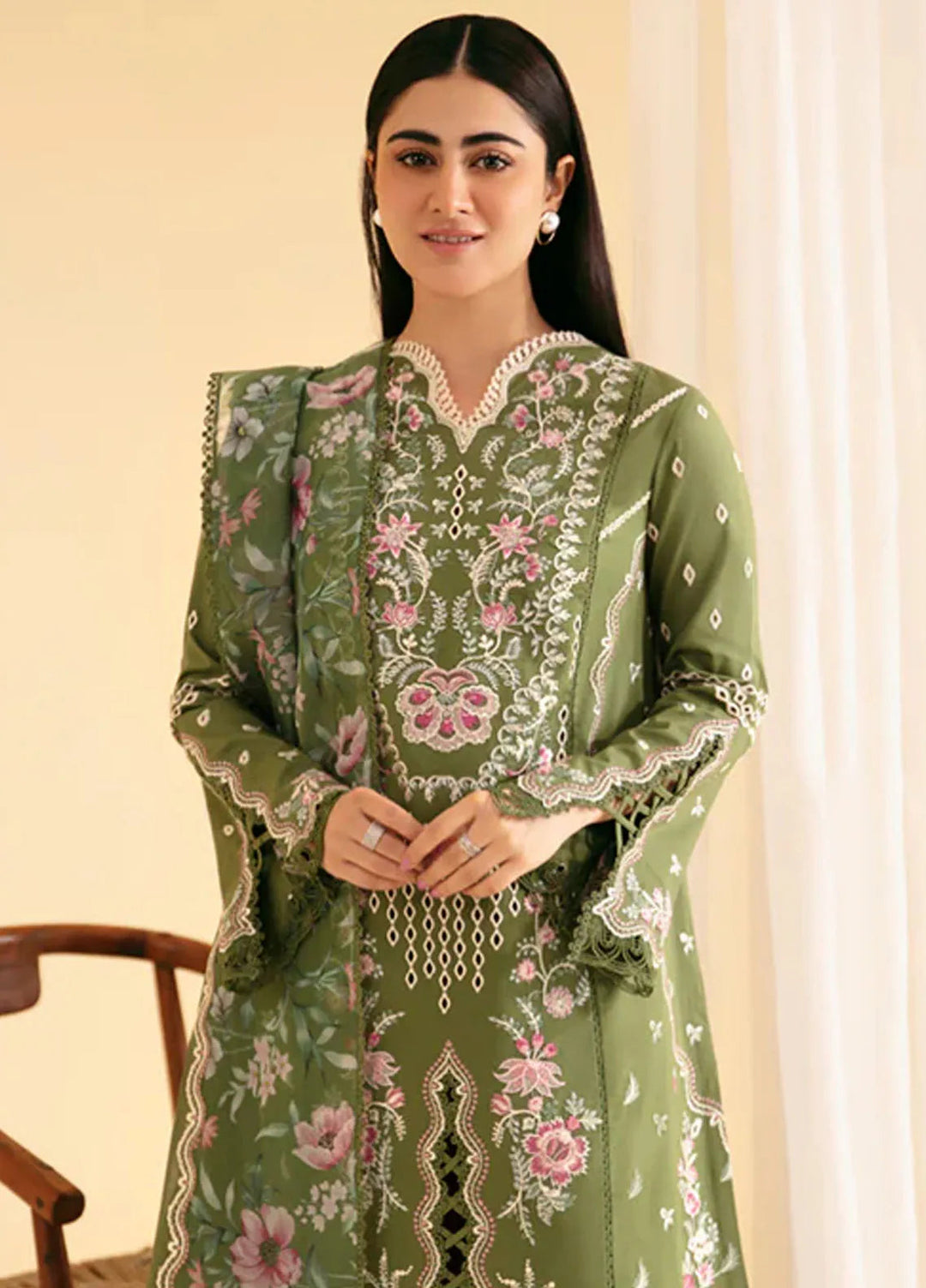 Qlinekari By Qalamkar Chikankari Lawn Suit Unstitched 3 Piece QLM24QK SQ-14 Semal - Summer Collection