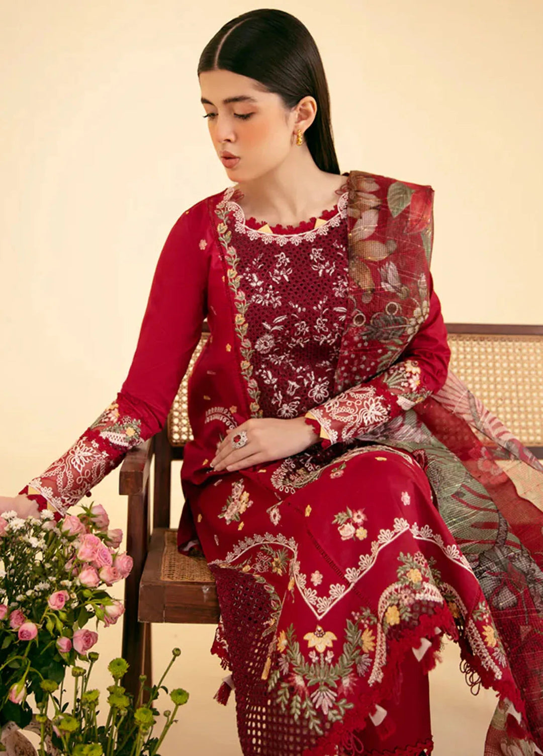 Qlinekari By Qalamkar Chikankari Lawn Suit Unstitched 3 Piece QLM24QK SQ-04 Larmina - Summer Collection