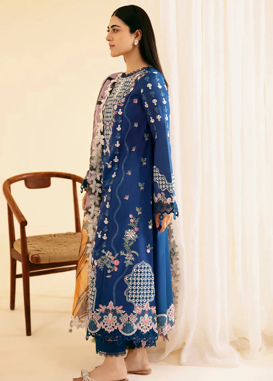 Qlinekari By Qalamkar Chikankari Lawn Suit Unstitched 3 Piece QLM24QK SQ-08 Zel - Summer Collection