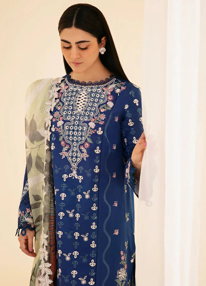 Qlinekari By Qalamkar Chikankari Lawn Suit Unstitched 3 Piece QLM24QK SQ-08 Zel - Summer Collection