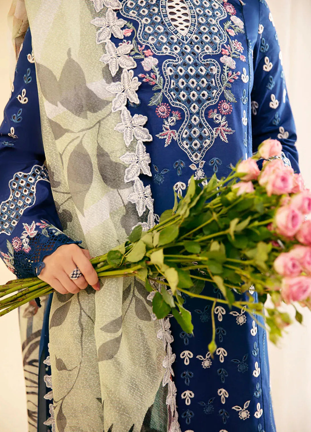 Qlinekari By Qalamkar Chikankari Lawn Suit Unstitched 3 Piece QLM24QK SQ-08 Zel - Summer Collection