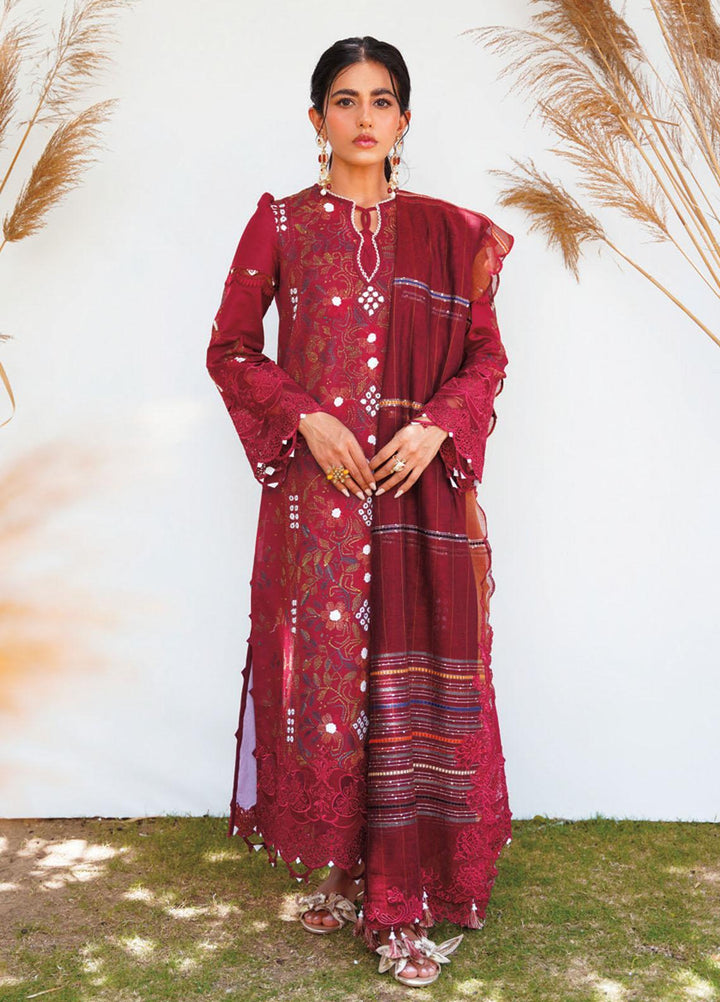 Qlinekari By Qalamkar Embroidered Chikankari Suits Unstitched 3 Piece QLM23QL RT-07 Ruby - Summer Collection