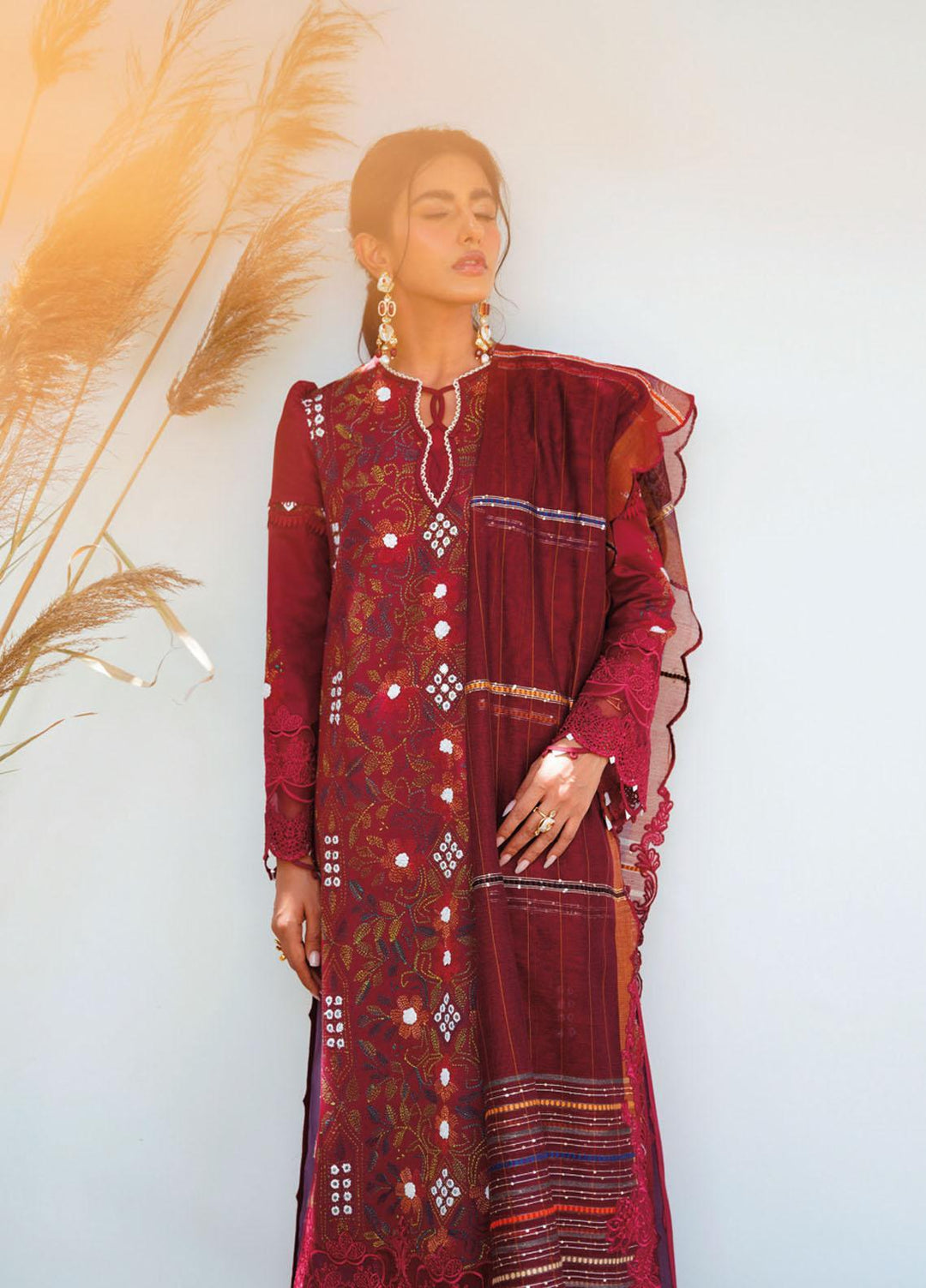 Qlinekari By Qalamkar Embroidered Chikankari Suits Unstitched 3 Piece QLM23QL RT-07 Ruby - Summer Collection