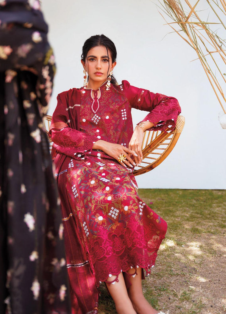 Qlinekari By Qalamkar Embroidered Chikankari Suits Unstitched 3 Piece QLM23QL RT-07 Ruby - Summer Collection