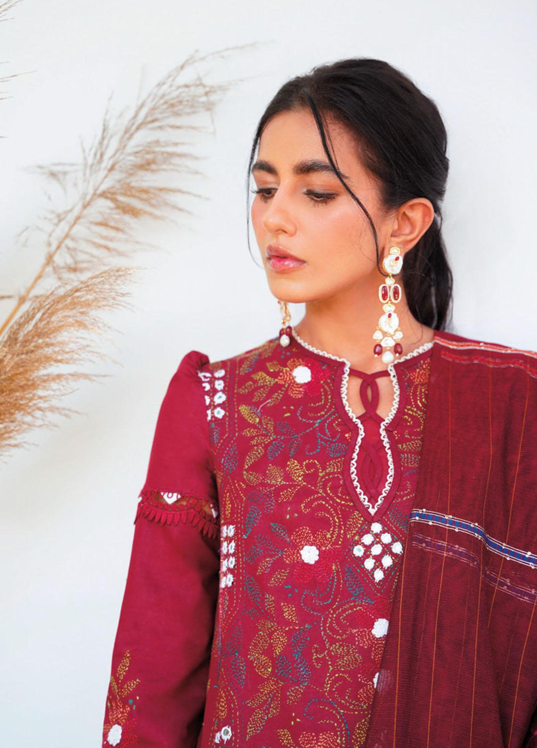 Qlinekari By Qalamkar Embroidered Chikankari Suits Unstitched 3 Piece QLM23QL RT-07 Ruby - Summer Collection