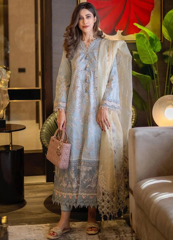 Sahil Kinare by Qalamkar Embroidered Lawn Suits Unstitched 3 Piece QLM24SK FP-04 Firuze - Summer Collection