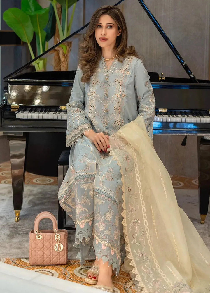 Sahil Kinare by Qalamkar Embroidered Lawn Suits Unstitched 3 Piece QLM24SK FP-04 Firuze - Summer Collection