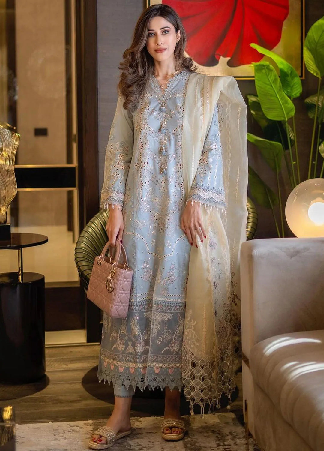 Sahil Kinare by Qalamkar Embroidered Lawn Suits Unstitched 3 Piece QLM24SK FP-04 Firuze - Summer Collection