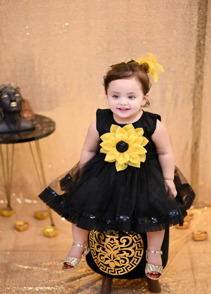 Qurratulain Saqib Pret Embroidered Shirt Black Sunflower