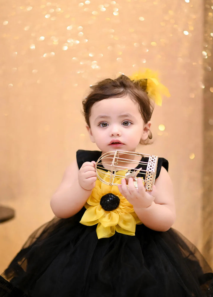 Qurratulain Saqib Pret Embroidered Shirt Black Sunflower