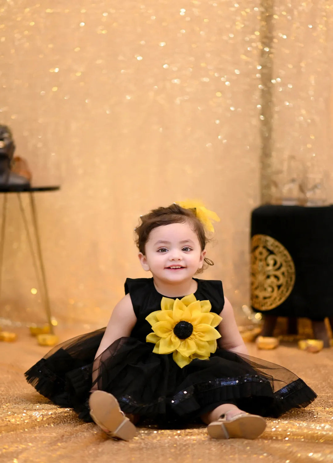Qurratulain Saqib Pret Embroidered Shirt Black Sunflower
