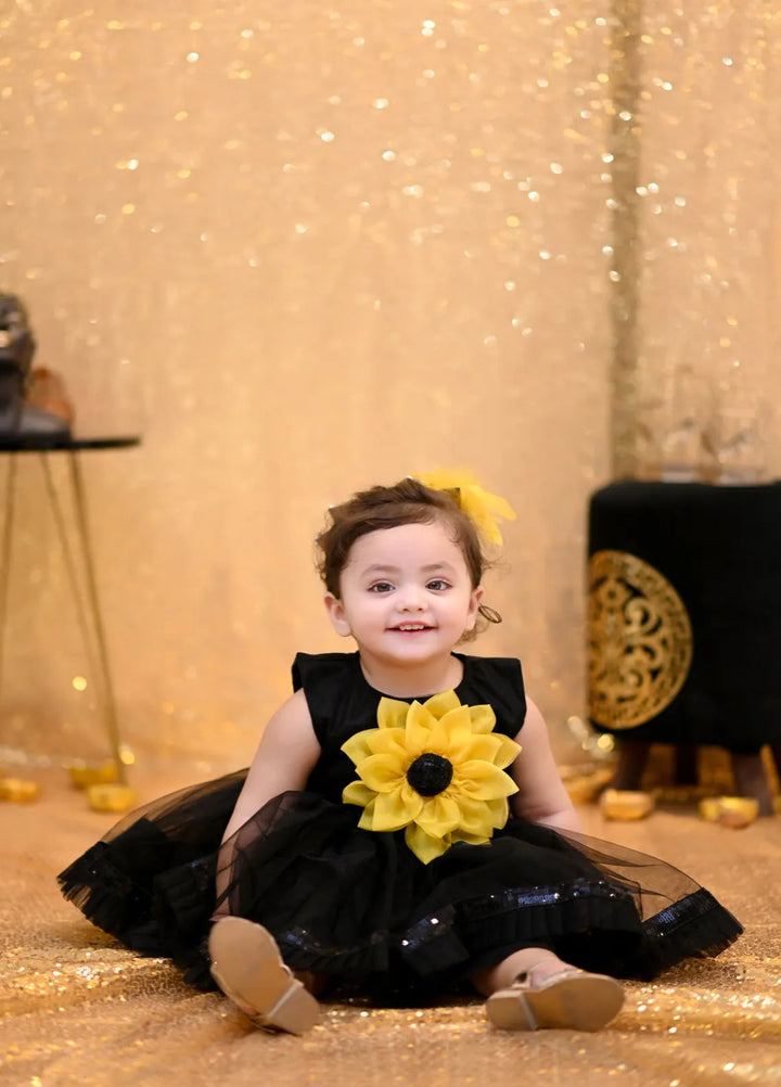 Qurratulain Saqib Pret Embroidered Shirt Black Sunflower