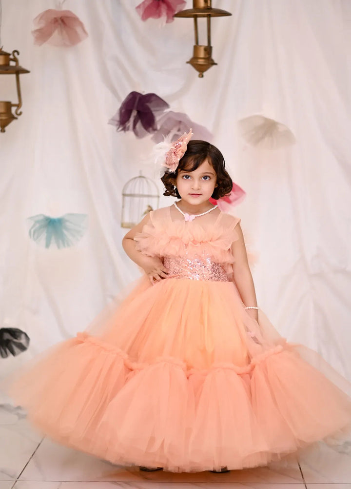 Qurratulain Saqib Pret Embroidered Shirt Bottom Ruffles Peach