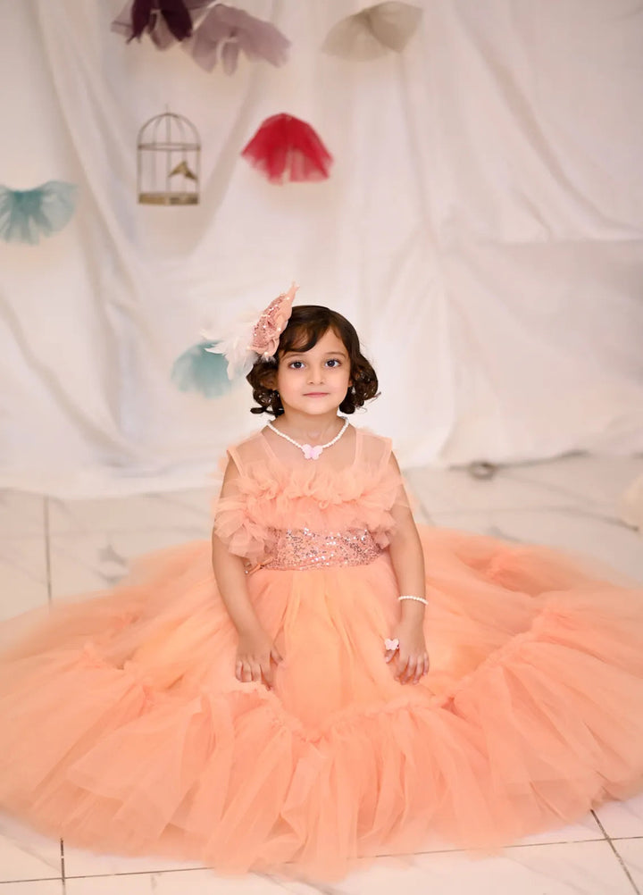 Qurratulain Saqib Pret Embroidered Shirt Bottom Ruffles Peach