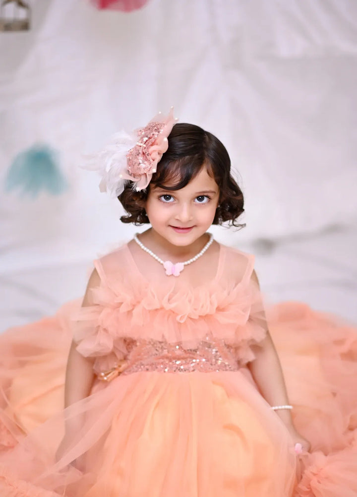 Qurratulain Saqib Pret Embroidered Shirt Bottom Ruffles Peach