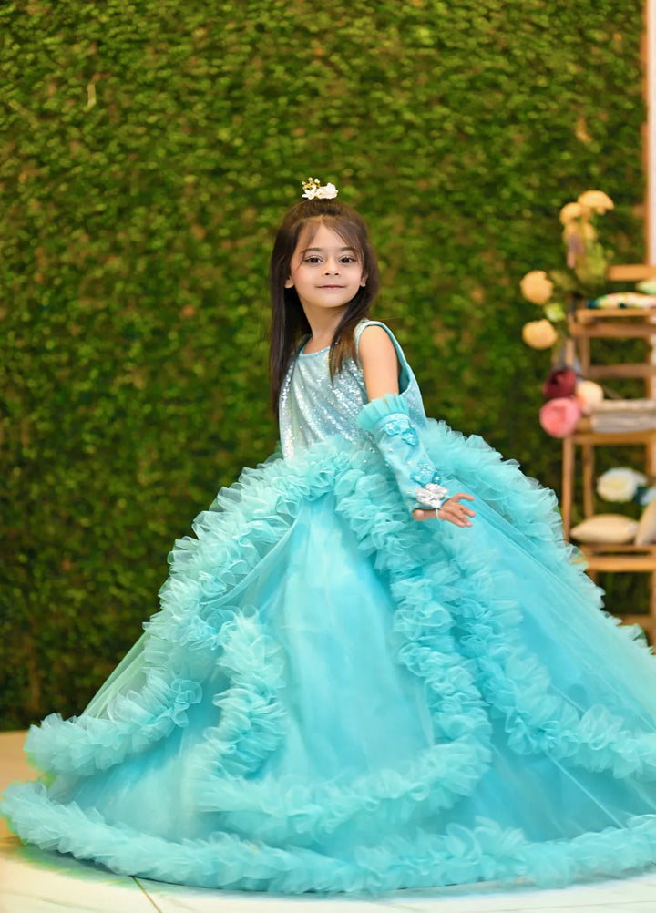 Qurratulain Saqib Pret Embroidered Shirt Ferozi Cape Style