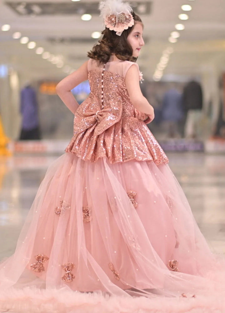 Qurratulain Saqib Pret Embroidered Shirt Peach Bows Blossom