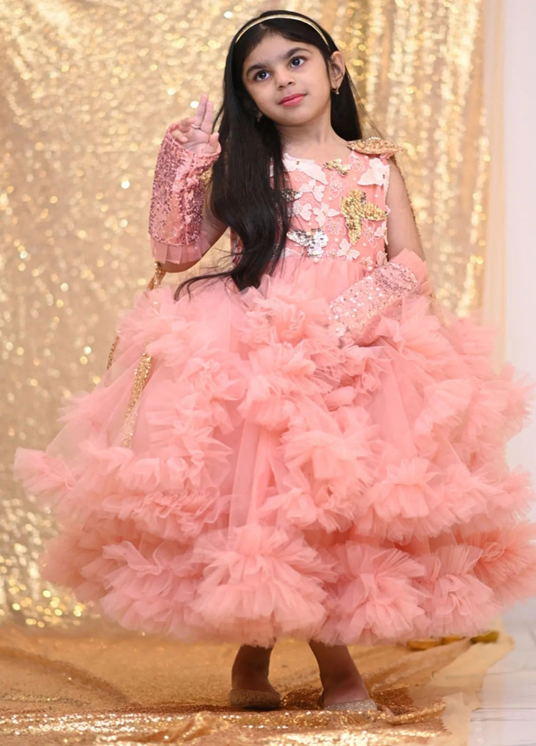 Qurratulain Saqib Pret Embroidered Shirt Peach Cape