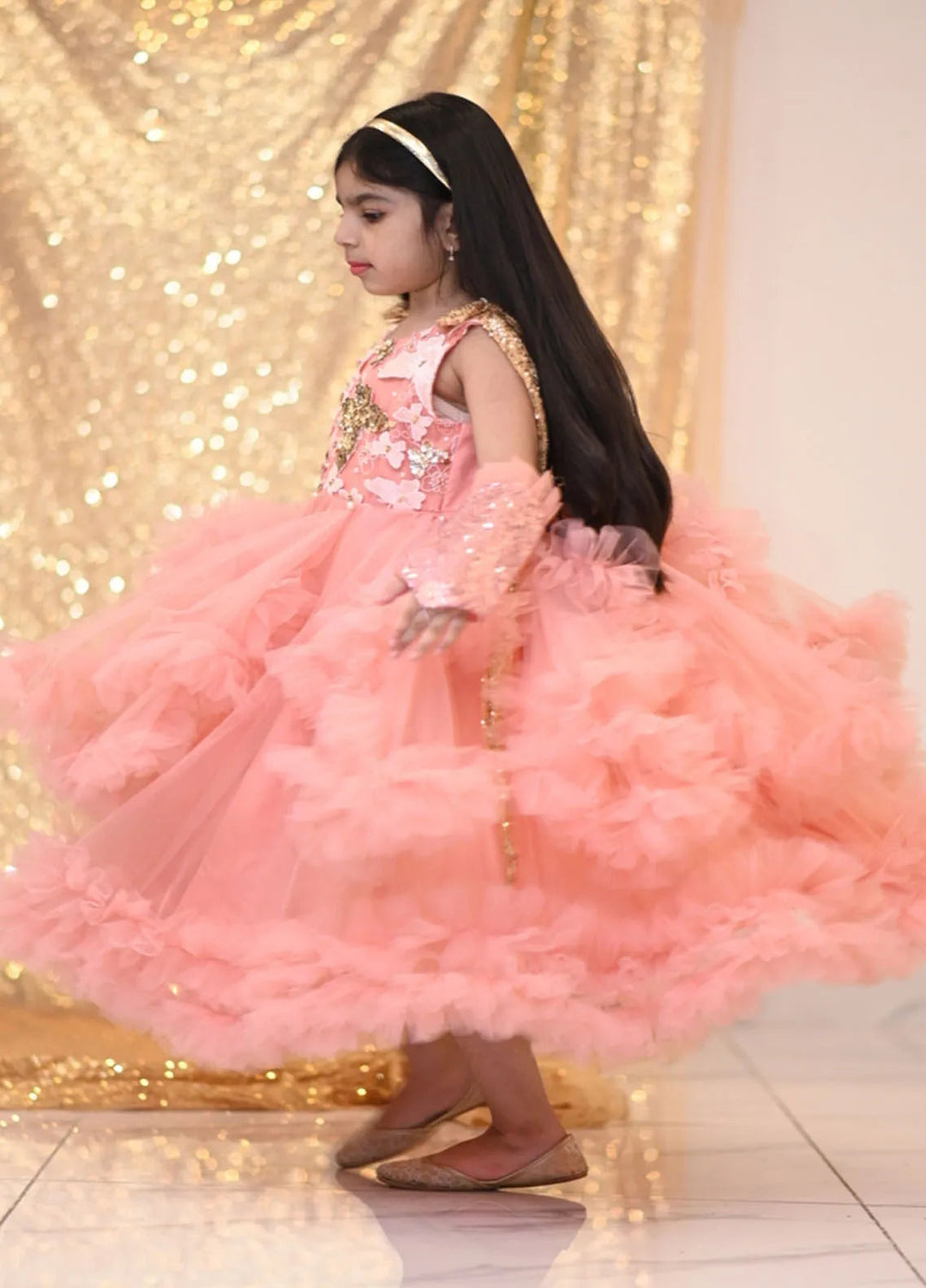 Qurratulain Saqib Pret Embroidered Shirt Peach Cape