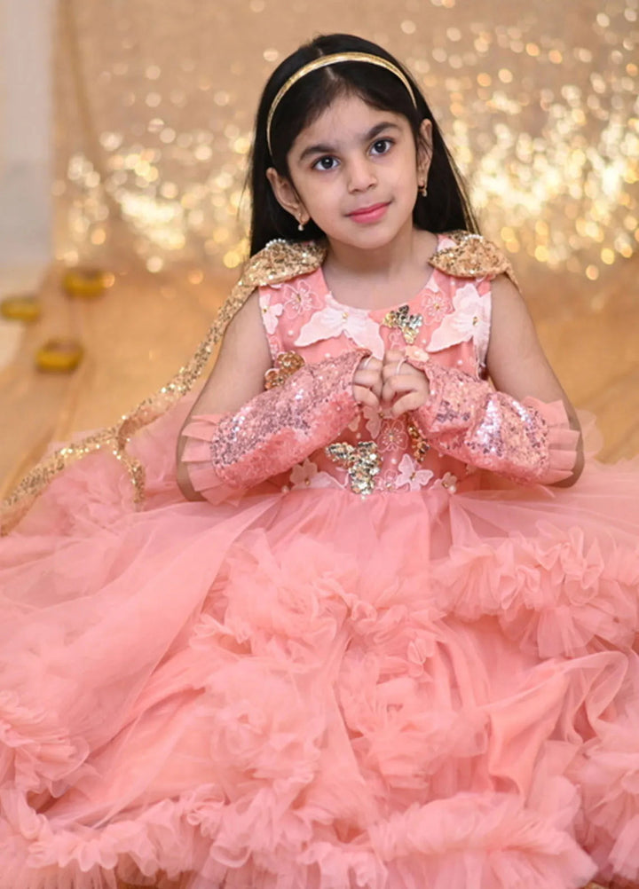 Qurratulain Saqib Pret Embroidered Shirt Peach Cape